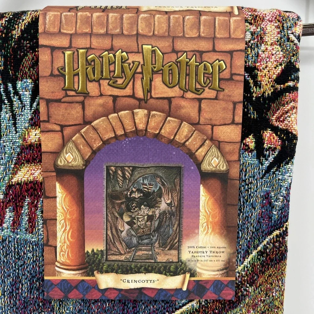 Rare Vintage 2000 Harry Potter Pre-Movie Gringotts Woven Tapestry Throw Blanket